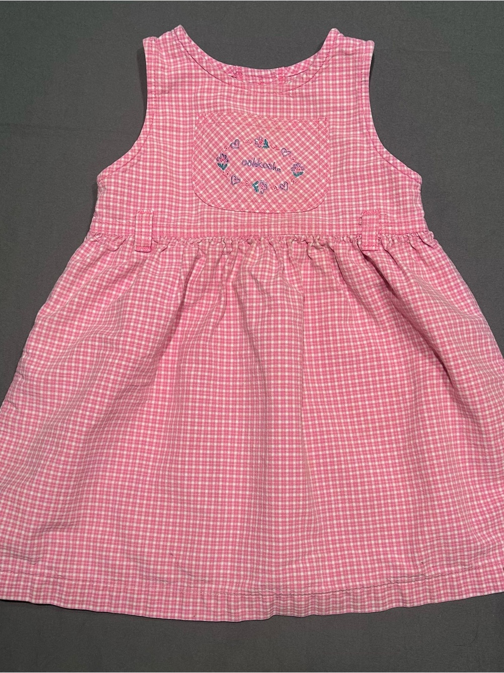 Vintage Oshkosh B’Gosh Pink & White Plaid Dress with Embroidered Details